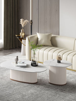 120*80cm Round Pedestal Coffee Table Marble Plate OEM With Wooden Base