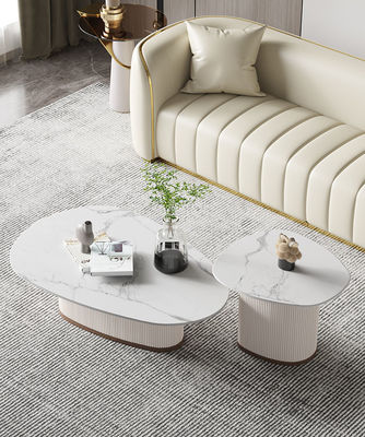120*80cm Round Pedestal Coffee Table Marble Plate OEM With Wooden Base