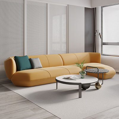 Technology Leather L Shaped Living Room Sofa Birch Legs Yellow