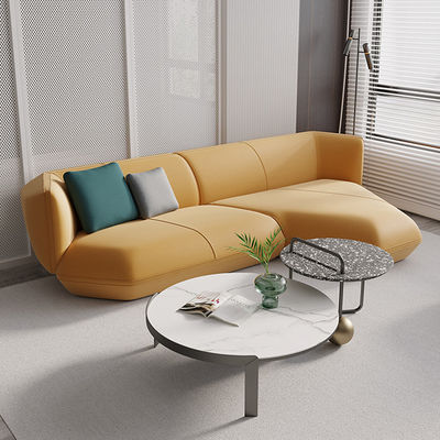 Technology Leather L Shaped Living Room Sofa Birch Legs Yellow