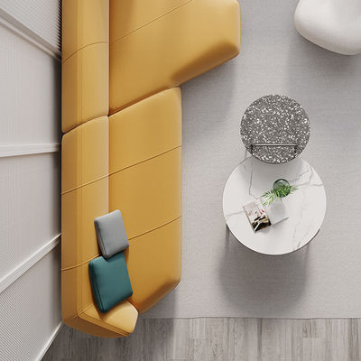Technology Leather L Shaped Living Room Sofa Birch Legs Yellow