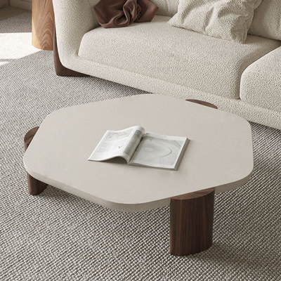 Minimalist Walnut Natural Stone Table Round Antique Marble Top Coffee Table