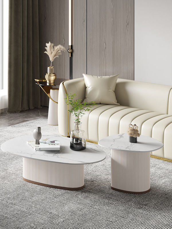 120*80cm Round Pedestal Coffee Table Marble Plate OEM With Wooden Base