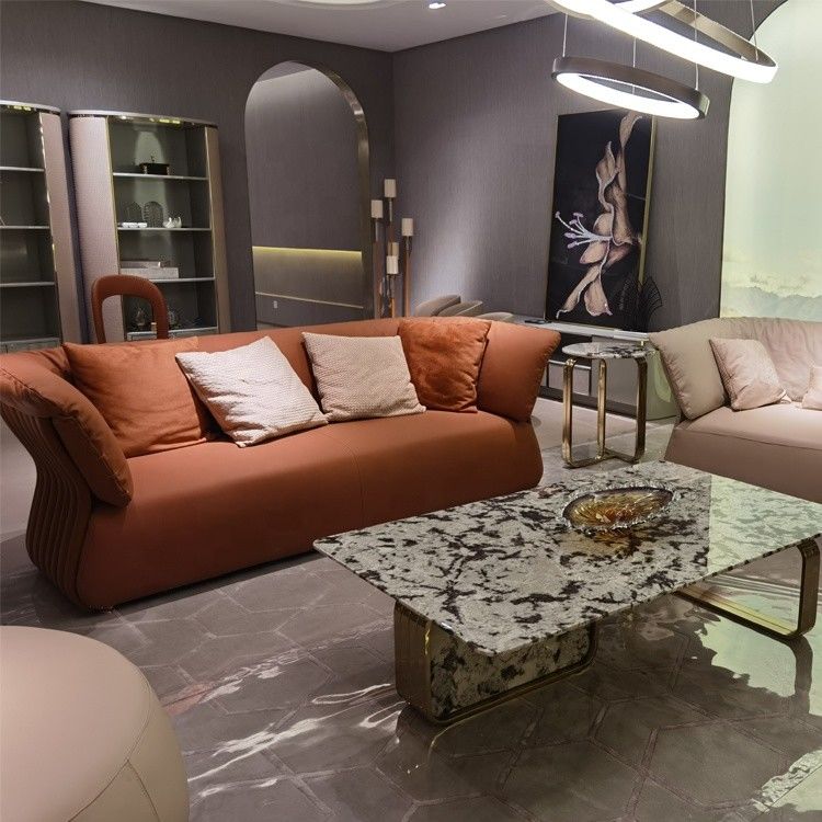 Polyester Fabric Leather Living Room Sofas Multi Functional Three Person Leather Sofa