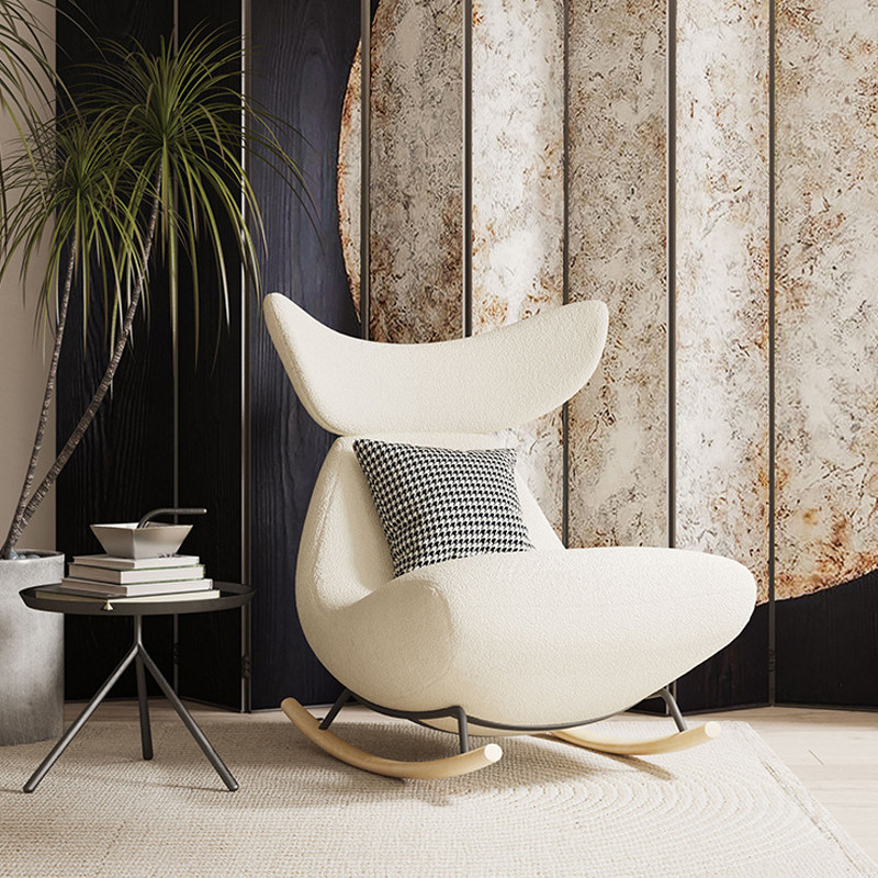 White Flannelette Sitting Room Rocking Chair Teddy Flannel Material L102*W86